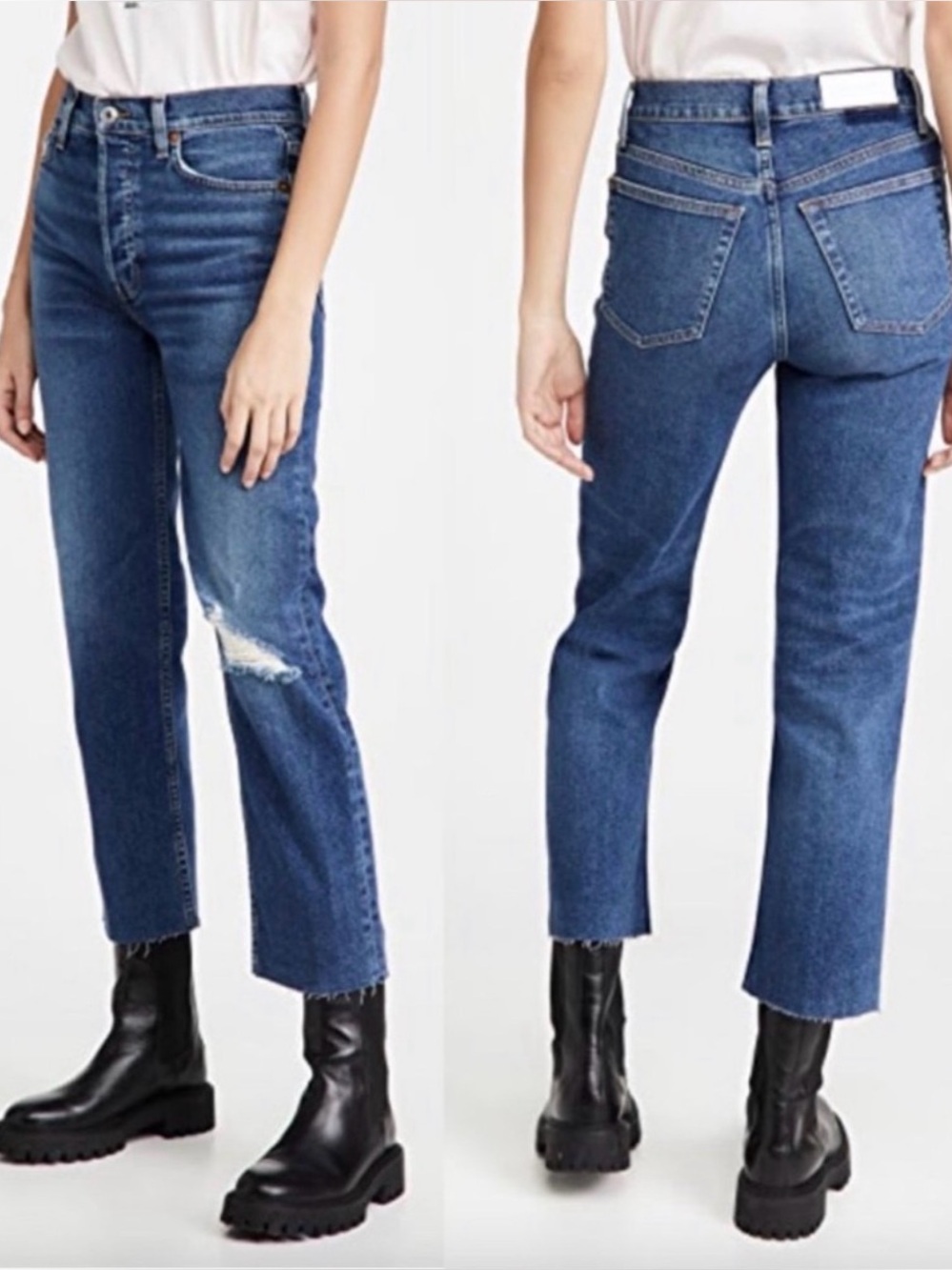 RE/DONE Jeans 70s Stove Pipe 28 Worn True Indigo Distressed Crop